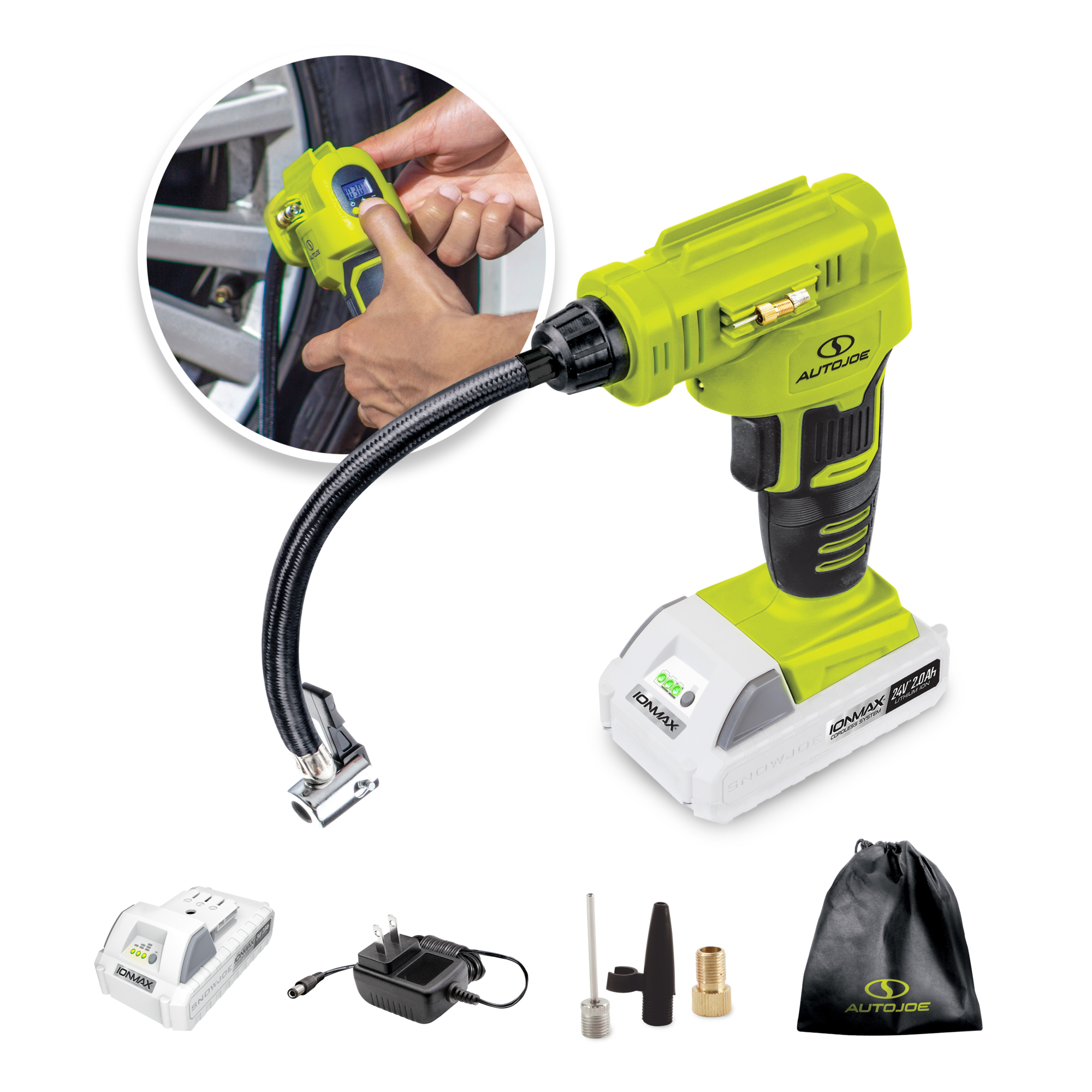 Sun Joe Auto Joe 24-Volt Cordless Portable Air Compressor — 2.0Ah Battery and Charger, Model# 24V-AJC-LTE